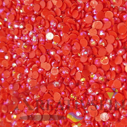 DMC 606 Bright Orange RED - runde Steine - Aurora Borealis (AB) - Diamond Painting