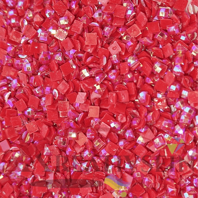 DMC 817 Coral Red VY DK - eckige Steine - Aurora Borealis (AB) - Diamond Painting