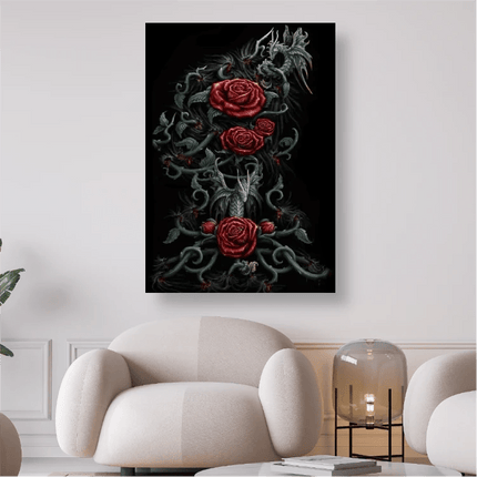 Drachen im Rosenstrauch - 5D DIY Diamond Painting
