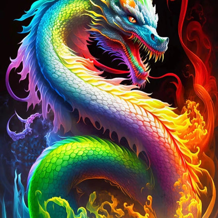 Drachen in Regenbogenfarben - 5D DIY Diamond Painting