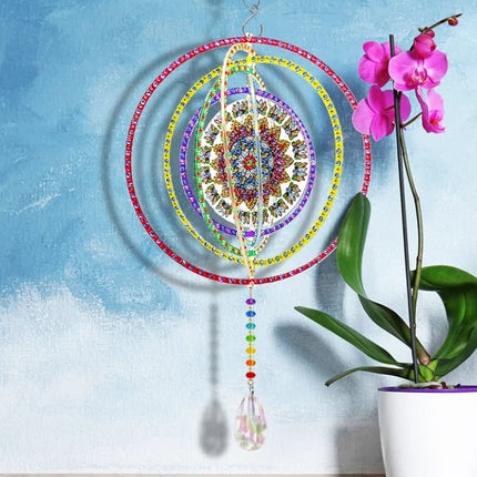 Drehbare runde Mandala mit Blumenkreis Windspiel - Diamond Painting