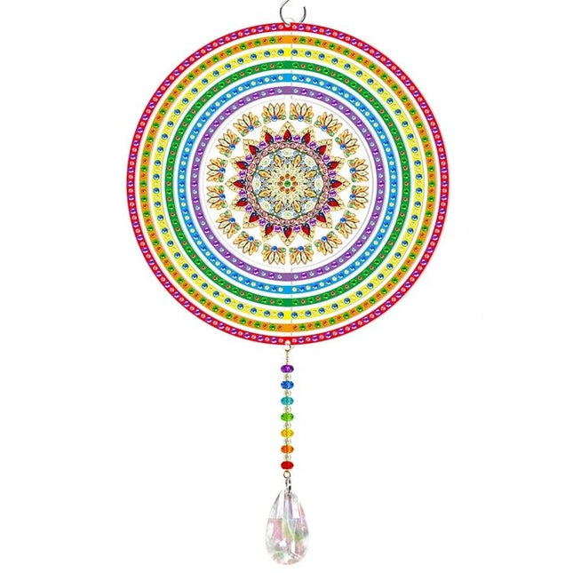 Drehbare runde Mandala mit Blumenkreis Windspiel - Diamond Painting