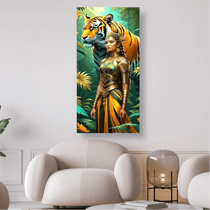 Dschungelfrau mit Tiger - 5D DIY Diamond Painting