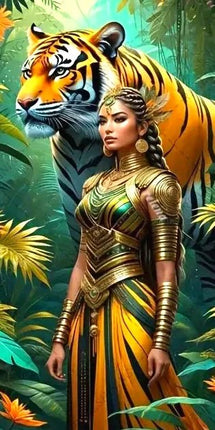Dschungelfrau mit Tiger - 5D DIY Diamond Painting
