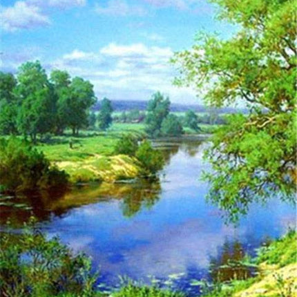 Ein Sommertag mit Bäumen und Fluss zum entspannen - 5D DIY Diamond Painting