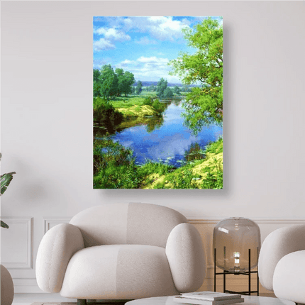 Ein Sommertag mit Bäumen und Fluss zum entspannen - 5D DIY Diamond Painting