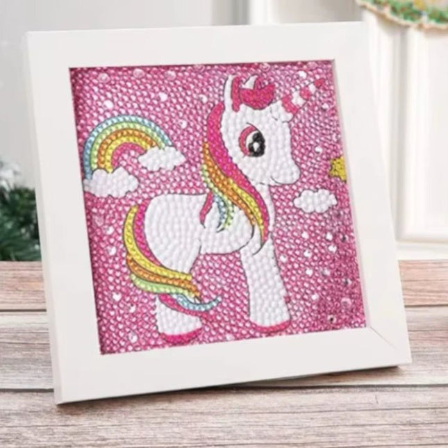 Einhorn Kindermotiv mit Rahmen - Diamond Painting