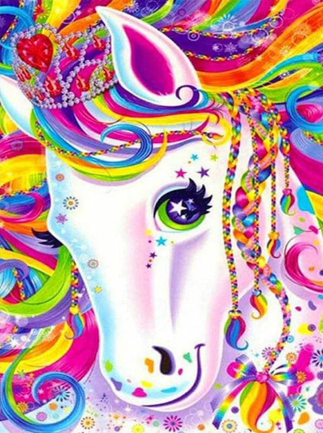 Einhorn mit bunter abstrakter Mähne - Voll AB 5D DIY Diamond Painting