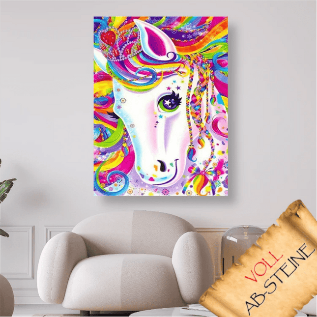 Einhorn mit bunter abstrakter Mähne - Voll AB 5D DIY Diamond Painting