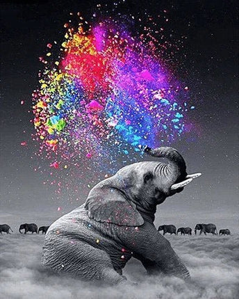 Elefant schwarz weiss mit buntem Farbenspiel LA - 5D DIY Diamond Painting