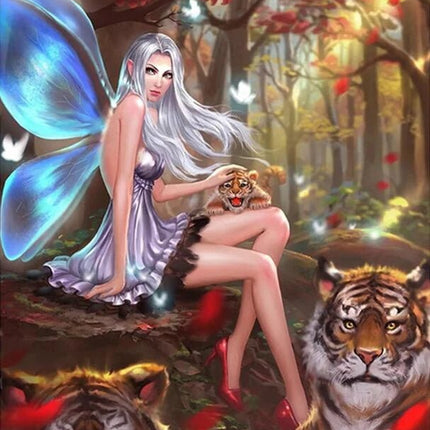 Elfe mit Tiger - 5D DIY Diamond Painting