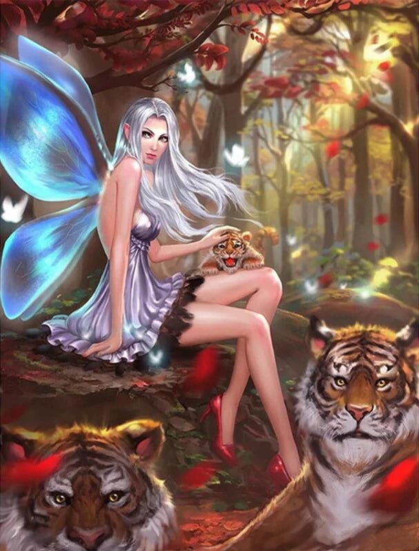 Elfe mit Tiger - 5D DIY Diamond Painting