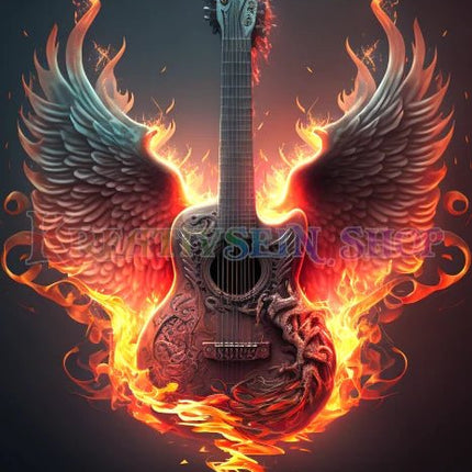 Engels Gitarre in Flammen - 5D DIY Diamond Painting