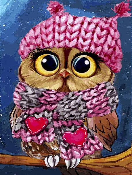 Eule mit Mütze und Schal - 5D DIY Diamond Painting