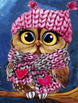 Eule mit Mütze und Schal - Malen nach Zahlen
