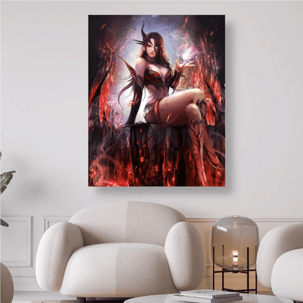 Fantasy Frau rot mit magischer Kugel - 5D DIY Diamond Painting