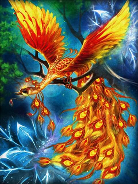 Feuervogel Phoenix sitzt auf Baum - 5D DIY Diamond Painting