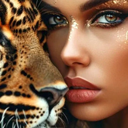 Frau und Leopard - 5D DIY Diamond Painting