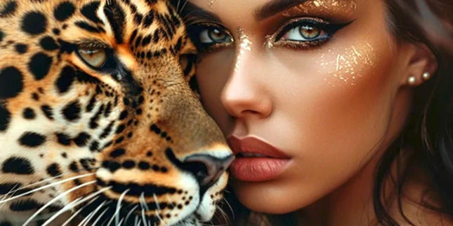 Frau und Leopard - 5D DIY Diamond Painting