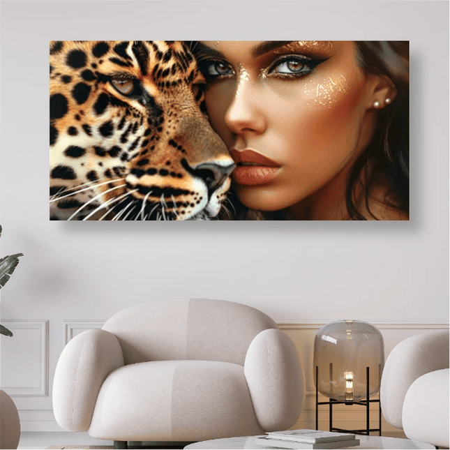 Frau und Leopard - 5D DIY Diamond Painting