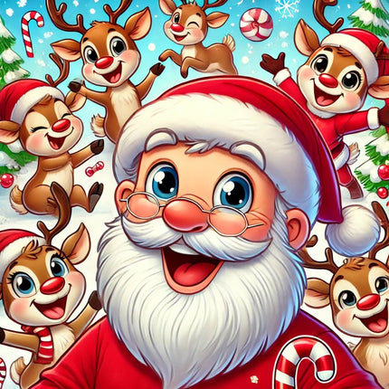 Fröhlicher Weihnachtsmann und Rentiere - 5D DIY Diamond Painting