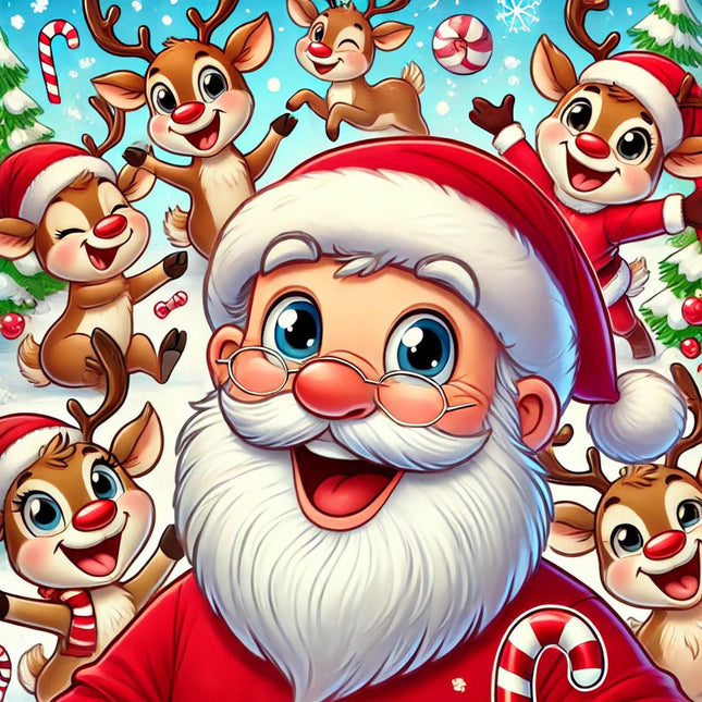 Fröhlicher Weihnachtsmann und Rentiere - 5D DIY Diamond Painting
