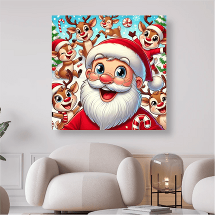 Fröhlicher Weihnachtsmann und Rentiere - 5D DIY Diamond Painting