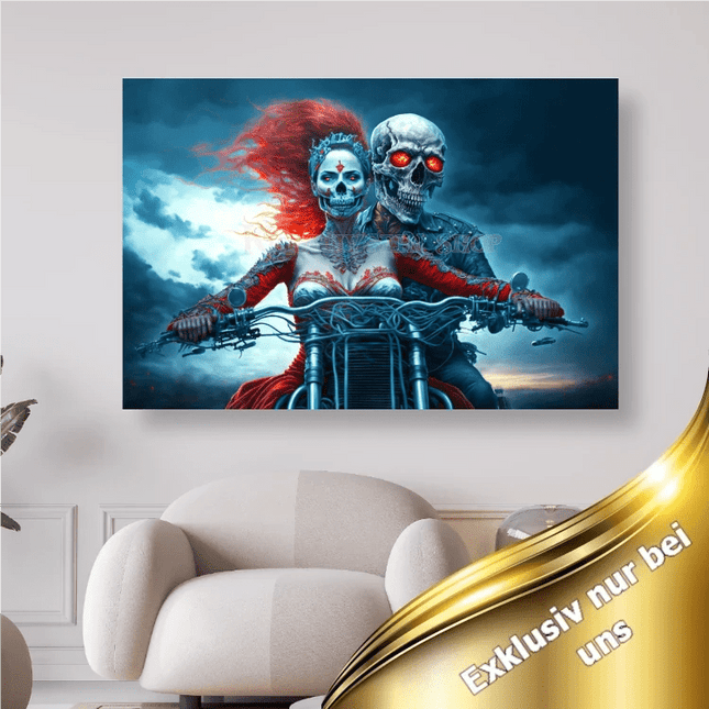 Geisterpaar mit roten Augen auf Motorrad - 5D DIY Diamond Painting