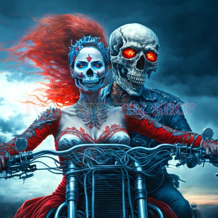 Geisterpaar mit roten Augen auf Motorrad - 5D DIY Diamond Painting