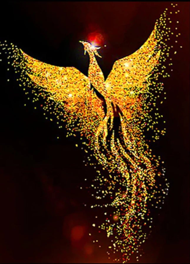 Goldener Feuervogel mit roter Krone Phoenix - 5D DIY Diamond Painting