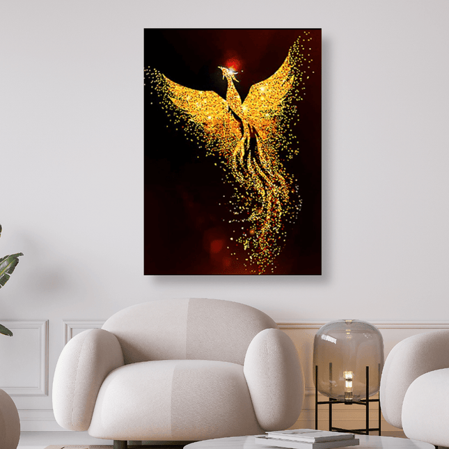 Goldener Feuervogel mit roter Krone Phoenix - 5D DIY Diamond Painting