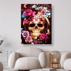 Goldener lachender Schädel mit Blumen - 5D DIY Diamond Painting