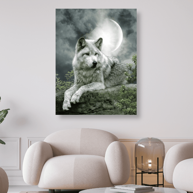 Grauer Wolf mit Mond - 5D DIY Diamond Painting