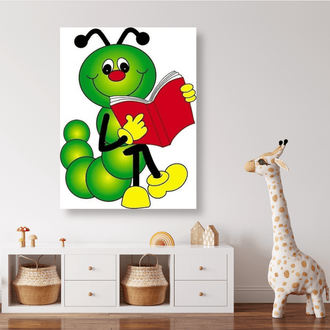 Grüne Raupe mit Buch - 5D DIY Diamond Painting