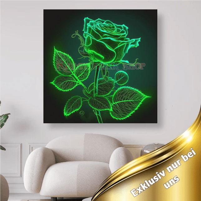 Grüne Rose mit Stiel leuchtend - 5D DIY Diamond Painting