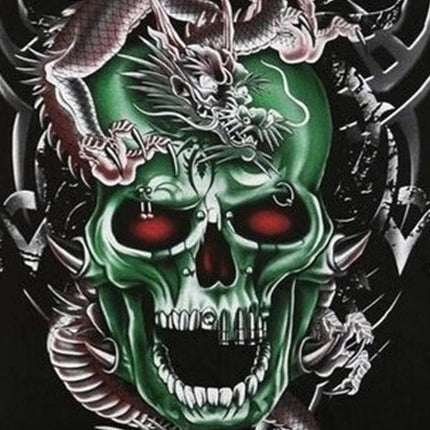 Grüner Schädel mit Drachen - 5D DIY Diamond Painting