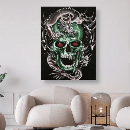 Grüner Schädel mit Drachen - 5D DIY Diamond Painting