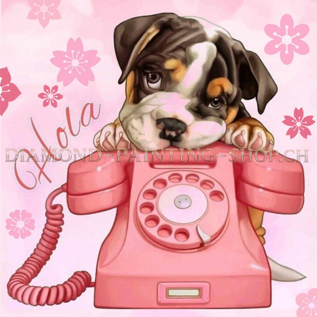 Hund mit Telefon - 5D DIY Diamond Painting
