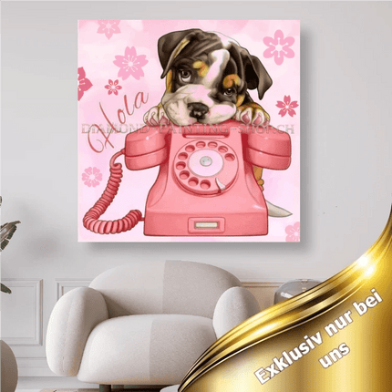 Hund mit Telefon - 5D DIY Diamond Painting