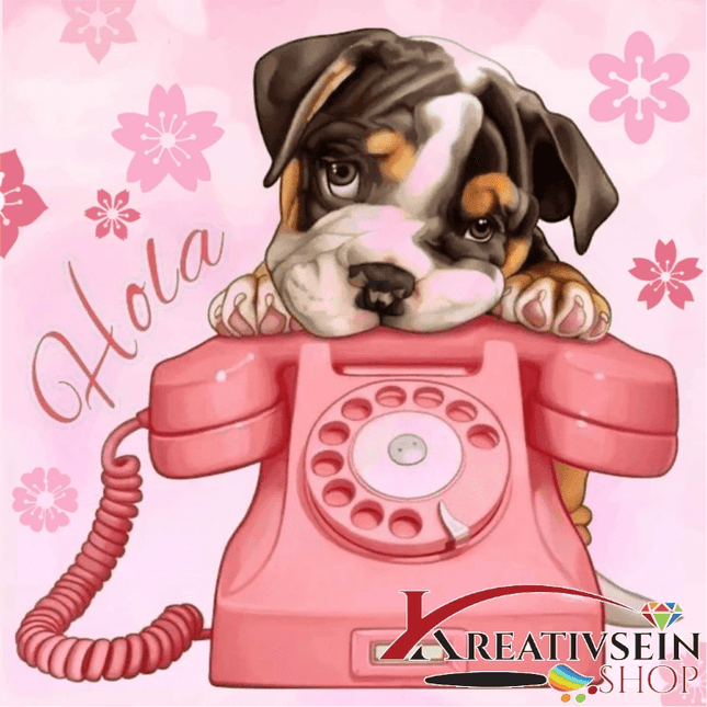 Hund mit Telefon - Malen nach Zahlen
