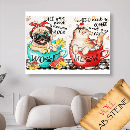 Hund und Katze in der Tasse - Voll AB 5D DIY Diamond Painting