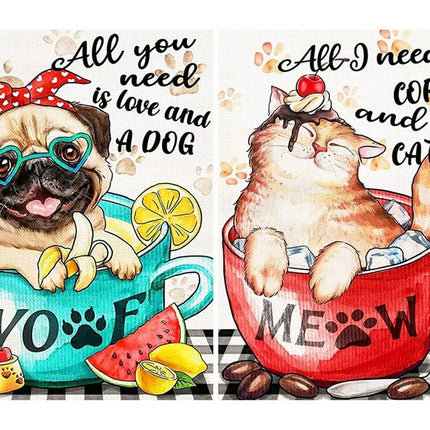 Hund und Katze in der Tasse - Voll AB 5D DIY Diamond Painting