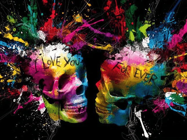 I Love You For Ever bunter Schädel - 5D DIY Diamond Painting