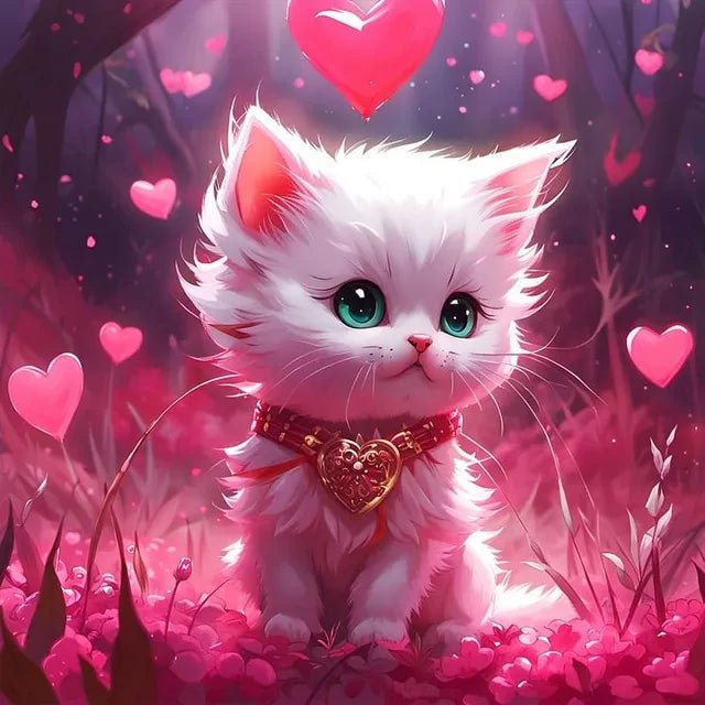 Kätzchen mit Herzen - 5D DIY Diamond Painting