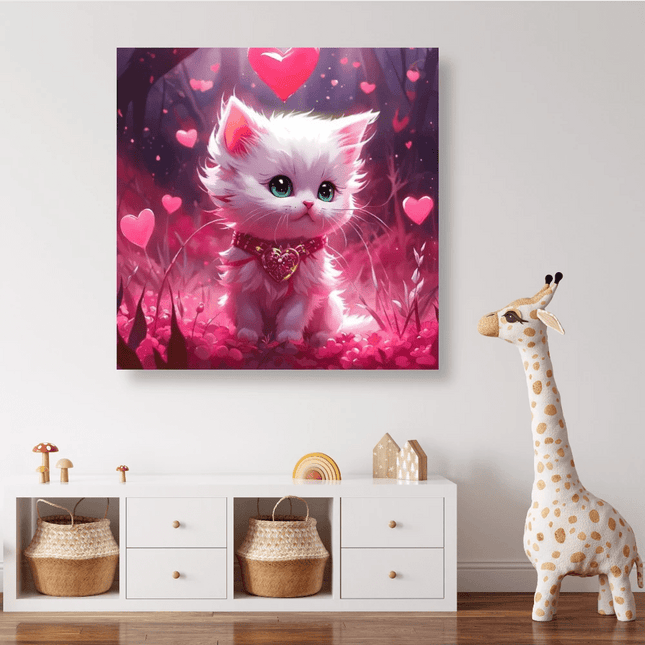 Kätzchen mit Herzen - 5D DIY Diamond Painting
