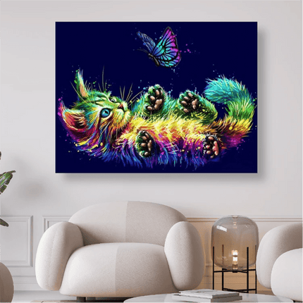 Katze mit Schmetterling auf der Nase - 5D DIY Diamond Painting