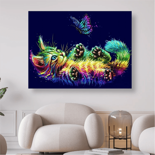 Katze mit Schmetterling auf der Nase - 5D DIY Diamond Painting