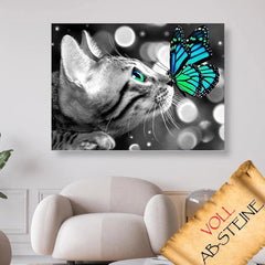 Katze mit Schmetterling auf der Nase - Voll AB 5D DIY Diamond Painting