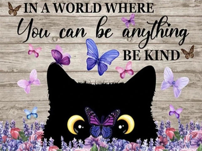 Katze mit Schmetterlingen - Voll AB 5D DIY Diamond Painting