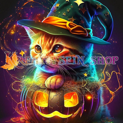Katze mit Zauberhut - 5D DIY Diamond Painting